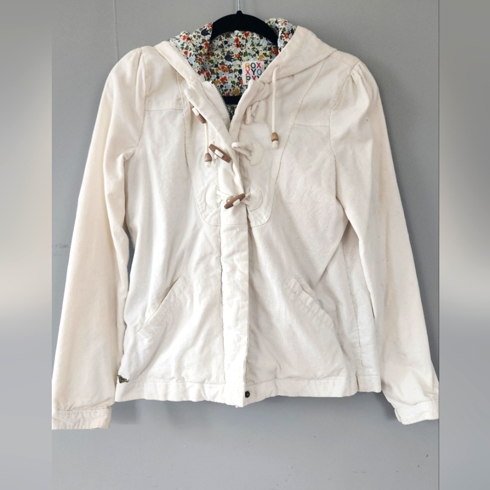 Roxy Jacket mid-weight white corduroy hooded spring jacket . Sz Medium